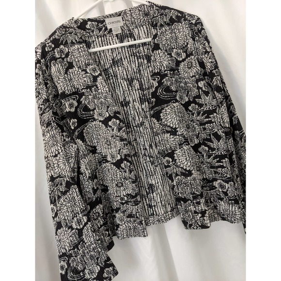 Chico's Jackets & Blazers - NWOT! CHICO'S! SILK CRINKLE PLEATED FLORAL BLACK, WHITE JACKET! SZ M (CH 1)